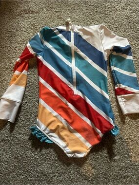 Oopsie Daisy Girls Long Sleeve Rash Guard One-Piece Swimsuit – Size 5